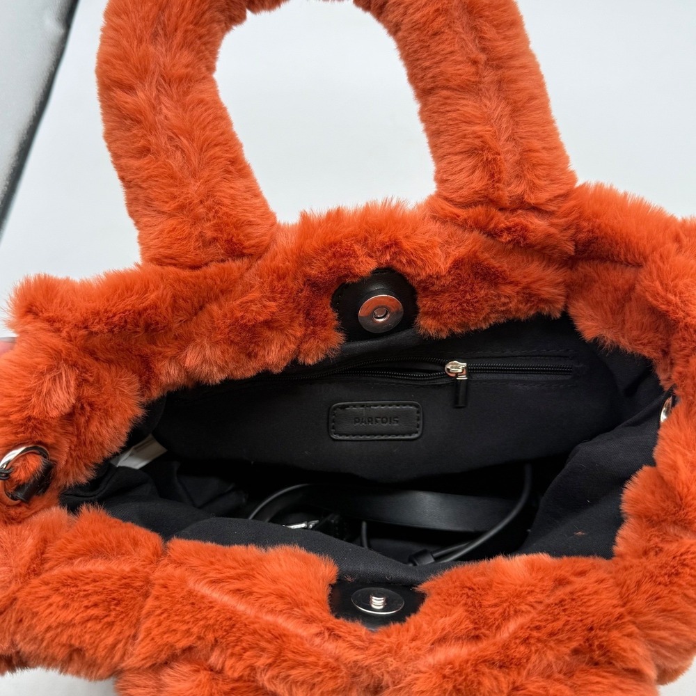 Parfois Orange Faux Fur Tote Bag Handbag Shoulder Bag‎ fuzzy unique crossbody